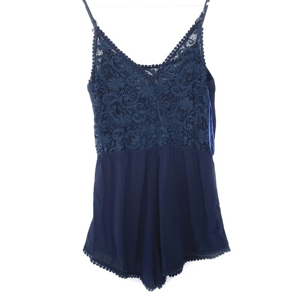 Navy Blue Spaghetti Strap Romper Sz M - Picture 2 of 8